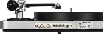ClearAudio Concept Active sort/sølv pladespiller, set ovenfra med pickup, nål og sidebetjening