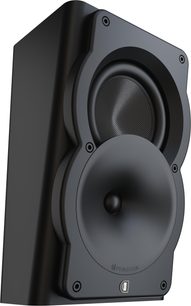 Enceinte Perlisten A2s noire mate, baffle en matériau synthétique, deux haut-parleurs, cône texturé, vue de trois-quarts