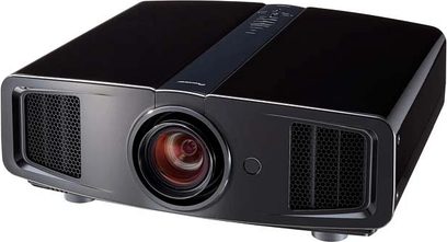 Pioneer KRF-9000 sort videoprojektor, set forfra, centreret linse, sidehullede ventilationsgitre, knapper på toppen
