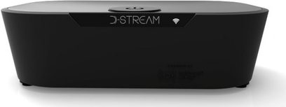 Nuprime DStream Primo HD netværksaudioafspiller i sort, set forfra, afrundet rektangulær form, mat sort overflade