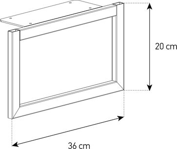 Teknisk diagram med dimensioner for et rektangulært audio-/videomøbel Sonorous Aphrodite i terracottafarve, 36 cm langt og 20 cm højt