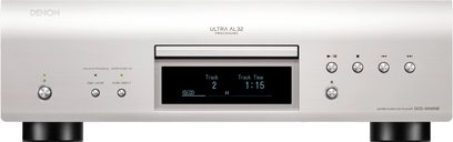 Lettore CD hi-fi DCD-3000NE argento, vista frontale, chassis rettangolare, schermo centrale nero, pulsanti circolari metallici