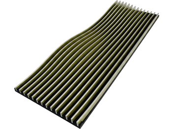 Absorbeur acoustique Artnovion Avalon K Broad VI à lames ondulées vert olive et bords blancs vue en perspective