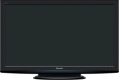 Panasonic TX-PF50S20 50-tommer TV, sort slukket skærm, smal ramme, centralt stativ, set forfra