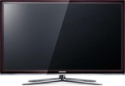 Samsung UE40C7700 fladskærms-TV set forfra, LED-skærm, blank sort ramme, centralt forkromet stativ