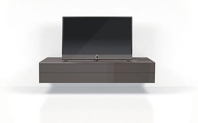 Mørkegrå mat TV-møbel Spectral Scala SCH1650, set forfra, med stor skuffe og plads til fladskærm