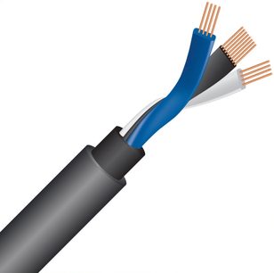 Cavo audio analogico RCA Equinox 10 RCA 1m, guaina nera cilindrica, conduttori interni blu, bianco e nero, fili in rame scoperti