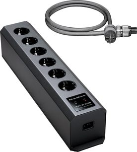 GigaWatt PF-2 EVO+ schwarze Überspannungsschutz-Steckdosenleiste mit 6 Schuko-Steckplätzen und grau geflochtenem LC-2 EVO Netzkabel