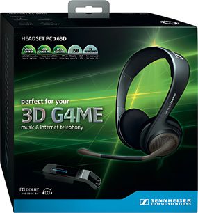 Åbent hi-fi-hovedsæt Sennheiser PC163D sort, set fra venstre profil, med mikrofon på fleksibel arm og USB-tilslutning
