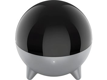 Sofabaton R1 wireless transmitter in gray and black, sphere-shaped on legs, front view