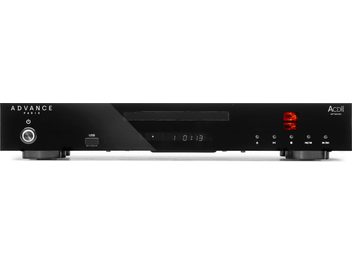 Advance Paris ACD Apex CD-spiller i svart, metallchassis, frontvisning, CD-spalte, skjerm, USB-port, knapper, røde rør