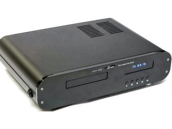 Lector audio CDP-603 black CD player, front view, faceplate with blue digital display, buttons and disc tray