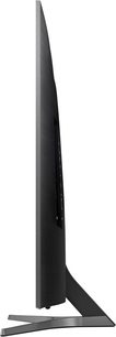 Samsung UE65MU6645 ultrafladskærms-TV, sort skærm, set fra siden, på metalstativ i form af en omvendt V