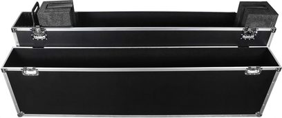 Åben flightcase til skærm Power Acoustics Flight Ecran 75/85 SR, sort med sølvfarvede kanter og indvendige støtteelementer