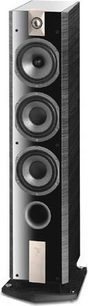 Focal Chorus 826 V ebenholtssøjlehøjttaler, 4 højttalere, sort front og mørkt træ, set lidt fra siden forfra