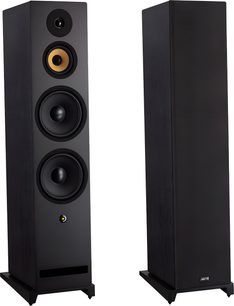 Davis Acoustics Krypton 10 Technik black floor-standing speaker, front and three-quarter view, 4 visible drivers, rectangular base