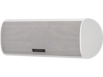 Hvid Piega Ace Center-lydbar, vandret cylindrisk form, stor metalfrontgrill