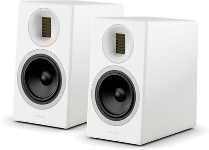 Par de colunas de prateleira Sonoro Orchestra Slim Gen 2 brancas, caixa retangular com altifalante frontal preto