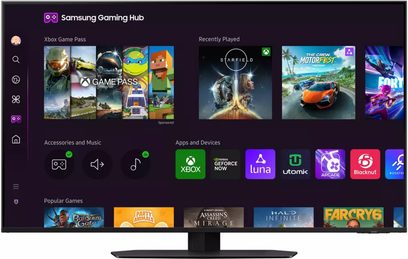 Úvodní obrazovka Samsung Gaming Hub zobrazující hry Xbox Game Pass, aplikace a populární hry