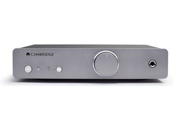 Preamplificator phono Cambridge Audio Alva Duo argintiu, vedere frontală, cu butoane și buton rotativ de reglare pe panoul frontal gri