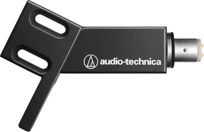 Portatestina in platino per vinile Audio Technica AT-HS4BK nero con due aperture ovali e un connettore cilindrico in metallo