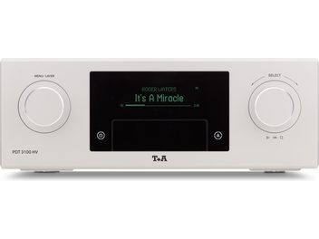 Silver T+A PDT 3100 HV high-fidelity CD player, front view, with a black central display and two large knobs