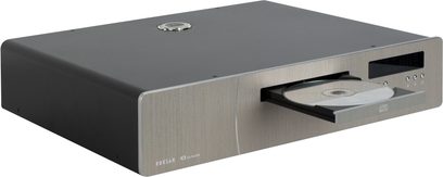 CD přehrávač Roksan K3 CD Di Player Antracit, pohled shora, přední panel se slotem na CD a displejem, obdélníkové antracitové pouzdro