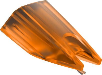 Ortofon Concorde Music bronz plak çalar DJ hücresi, perspektif görünüm, yarı saydam turuncu renk, görünür iğne