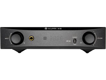 Nuprime DAC-9X fekete DAC audio átalakító, előlapon kijelzővel, tekerőgombbal, gombbal, audio bemenetekkel és kimenetekkel