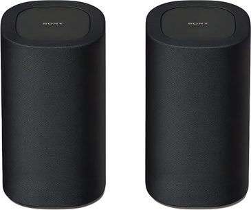 Zestaw 2 bezprzewodowych głośników Sony SA-RS8 w kolorze czarnym, cylindrycznych z materiałową kratką i płaskim wierzchem