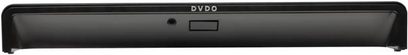 Rektangulær sort DVDO EDGE-kabinet, set forfra, med stik og knap på forsiden
