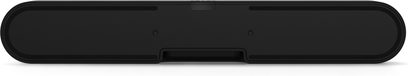 Sonos Beam sort soundbar, set forfra, aflang rektangulær form med afrundede kanter, sort gitter over hele overfladen