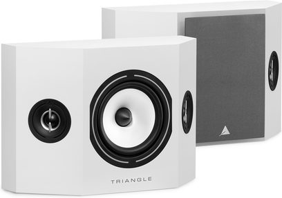 Triangle Pack Borea BR08 + BRC2 + BRS1 witte zuilenspeaker set met ronde luidsprekers en zichtbare grijze grill