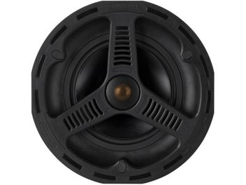 Monitor Audio AWC265 indbygningshøjttaler, orange diskanthøjttaler, sort bashøjttaler, sort perforeret gitter