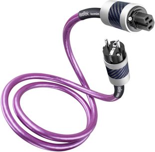 IsoTek EVO3 Ascension strømkabel, lilla, oprullet, sort hanstik, sort og sølv IEC-stik