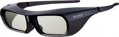 Aktivní 3D brýle Sony TDG-BR200, matně černý rámeček, tmavě šedá obdélníková skla, široké nožičky, pohled zepředu