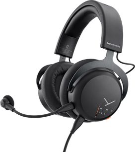 Beyerdynamic MMX 150 gaming headset, trekvartsvinkel, sort polstret hovedbøjle, cirkulære ørepuder, fleksibel mikrofon