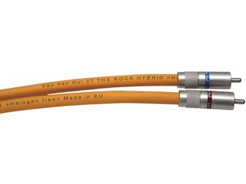 Cavo audio RCA Van den Hul 3T The Rock Hybrid 1,2 m, coppia con guaina arancione e connettori metallici rosso e blu