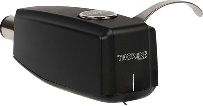 Testina per giradischi hi-fi SPU 124, corpo nero angolare, logo Thorens visibile, connettore metallico posteriore, leva curva