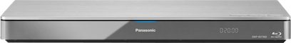 Panasonic DMP-BDT460EG9 sølvfarvet 4K Blu-ray-afspiller, set forfra, med en rektangulær form der er længere i bredden
