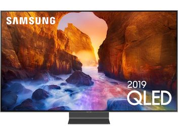 Televizor Samsung QE65Q90R QLED 2019 zobrazující snímek skal v kaňonu při západu slunce