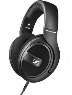 Sennheiser HD 569 sort hovedtelefoner, venstre profilvisning, ovale lukkede ørepuder, polstret hovedbøjle, indbygget mikrofon
