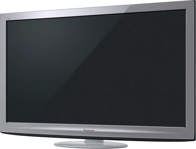 Panasonic TX-PF42G20S sort fladskærms-tv, slukket, set forfra, med grå metalramme