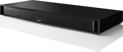 Onkyo LS-T30 sort soundbar, set forfra, rektangulær forlænget form, mat sort finish, Onkyo-logo i midten