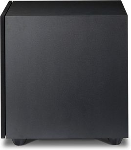 Paradigm Defiance X12 sort satineret subwoofer, frontvisning, kubisk form, mat sort finish