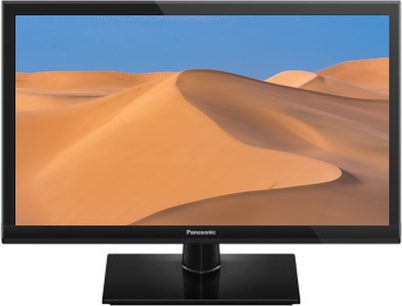Panasonic TX-24DS500E fladskærms-tv, frontvisning, der viser et ørkenagtigt landskab med orange sandklitter