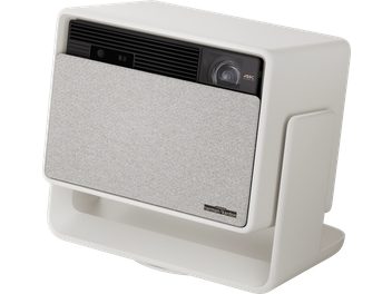 Videoproiector XGIMI Horizon S Pro, vedere din trei sferturi, carcasă dreptunghiulară albă, grilaj frontal gri, lentilă vizibilă