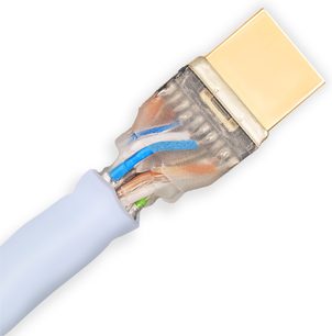 Cavo HDMI Supra HDMI-HDMI 2.1 UHD8K 4m bianco, connettori dorati, guaina trasparente che lascia vedere i fili blu, rossi e verdi