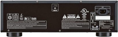 Denon DVD-2500BT sort 4K Blu-ray-afspiller, bagside, audio/video-tilslutninger, HDMI-porte, USB, netværk, strømforsyning
