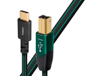 Cavo USB Audioquest Forest verde e nero, connettori USB-B e USB-C dorati, guaina intrecciata verde e nera, lunghezza 0,75m
